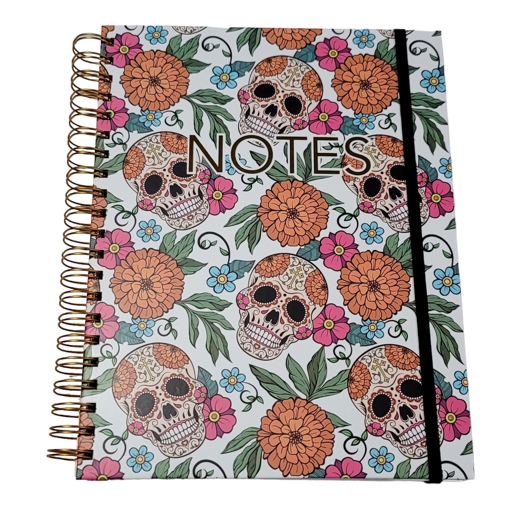 Dia De Los Muertos Writing Notebook, 8.5"x11", 180 Ruled Sheets, Skulls/Flowers